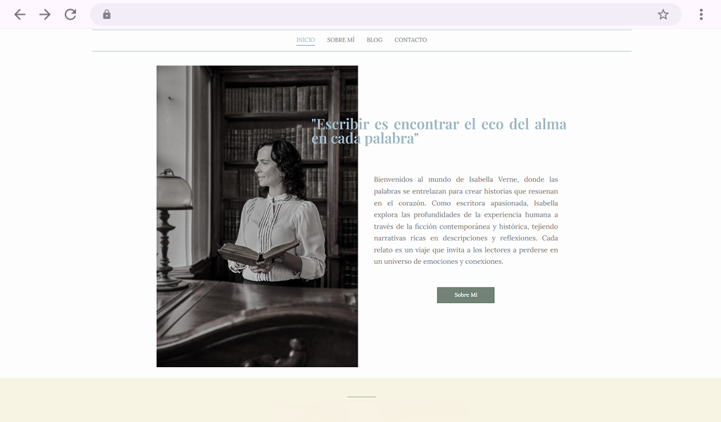 Portada del proyecto Isabella Verne, página web para escritora de ficción contemporánea e histórica