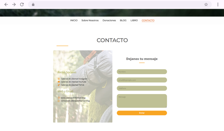 Página de contacto de Cadenas de libertad