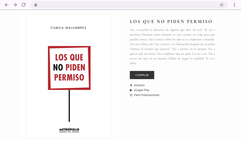 Página del libro de Camila Malumbres