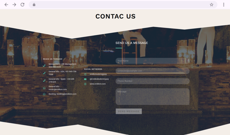 Página de contacto Emilio Modern Gypsy