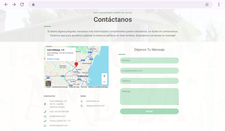Página de contacto de Gure Ametza