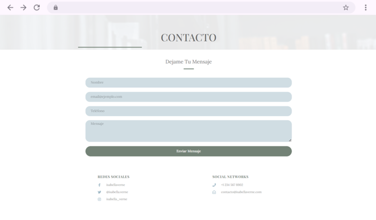 Página de contacto de Isabella Verne